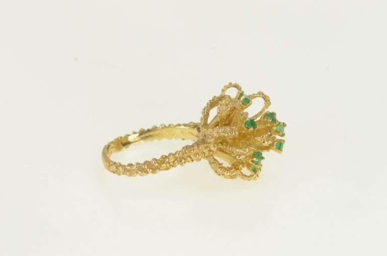 14K Yellow Gold Natural Emerald Vintage Pom Cluster Ring