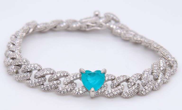 Heart Shaped Cubic Zirconia Sterling Silver Bracelet