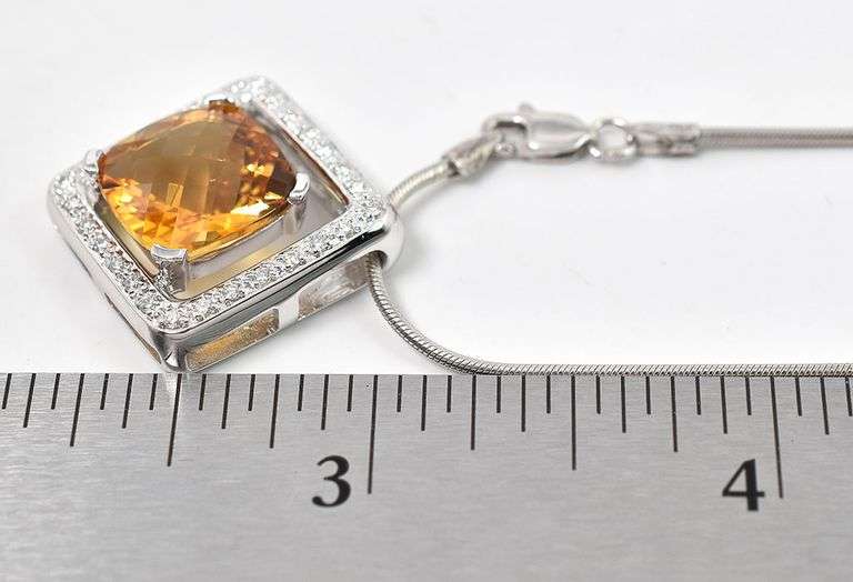 Timeless 14K White Gold Citrine and Diamond Pendant Necklace