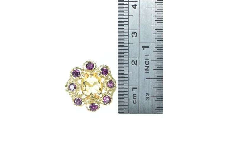 14K Yellow Gold Citrine Rubellite Vintage Cocktail Ring