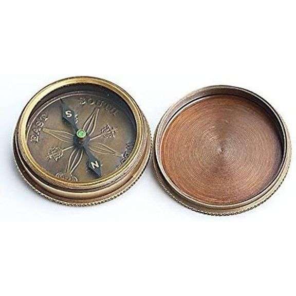 Voyager Antique Brass Compass with Imprinted Leather Case