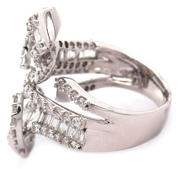 4.50ctw Round and Baguette Diamond Frame Swirl Bypass Cocktail Ring in 18K