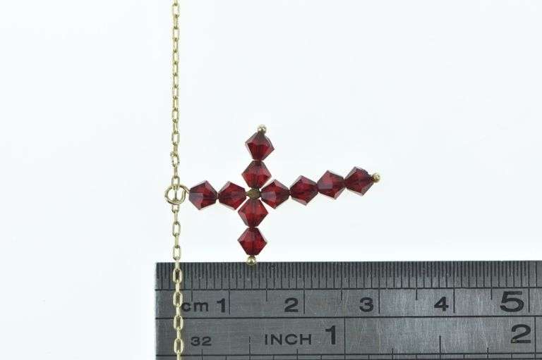 10K Yellow Gold Vintage Sim. Garnet Cross Christian Necklace