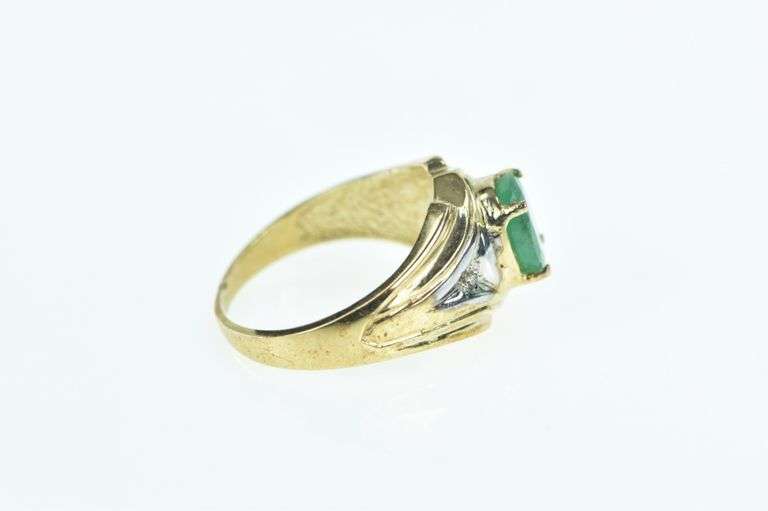 10K Yellow Gold Emerald Diamond Vintage Statement Ring