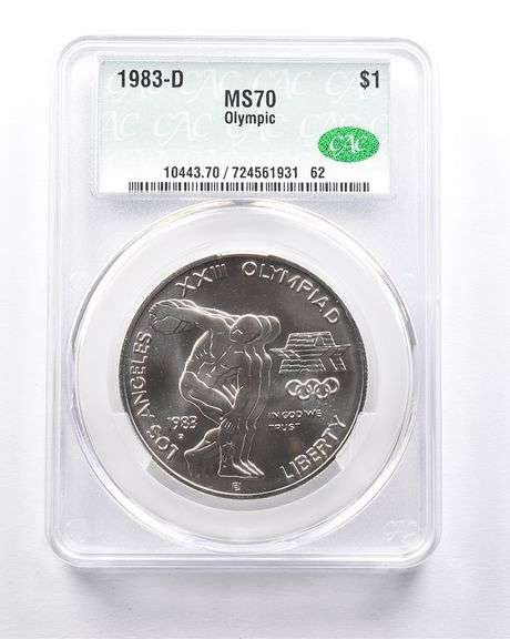 MS70 1983-D Olympic Discus Commemorative Dollar CAC CACG