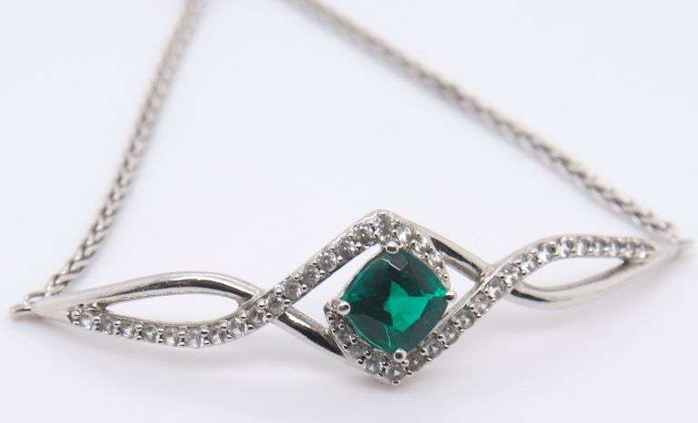 Sterling Silver Green and White Cubic Zirconia Bracelet