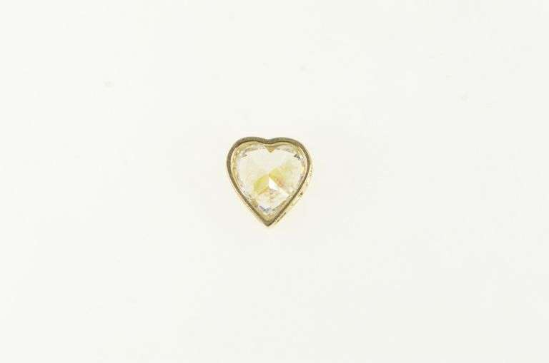 14K Yellow Gold Heart CZ Vintage Solitaire Classic Love Pendant