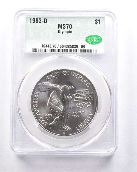 MS70 1983-D Olympic Discus Commemorative Dollar CAC CACG