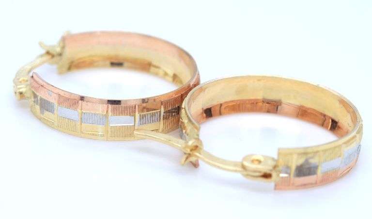 14kt Tri color gold small hoop earrings