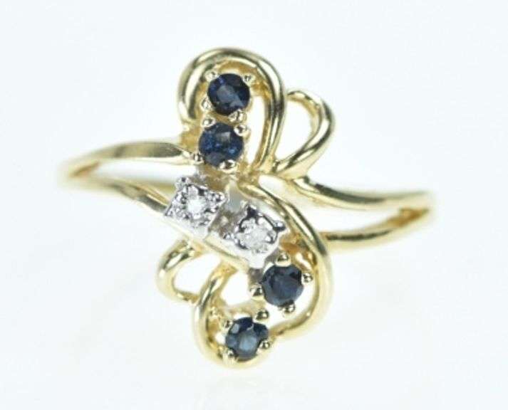 14K Yellow Gold Sapphire Diamond Freeform Cluster Ring