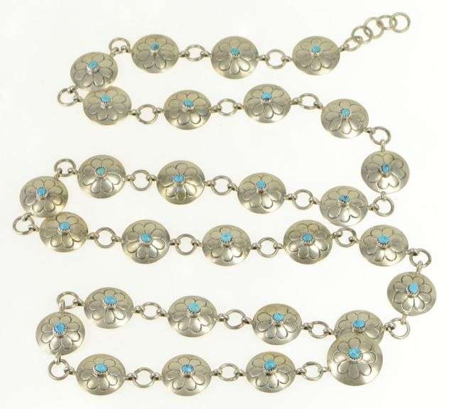 Sterling Silver Southwestern Round Turquoise Stamped Belt