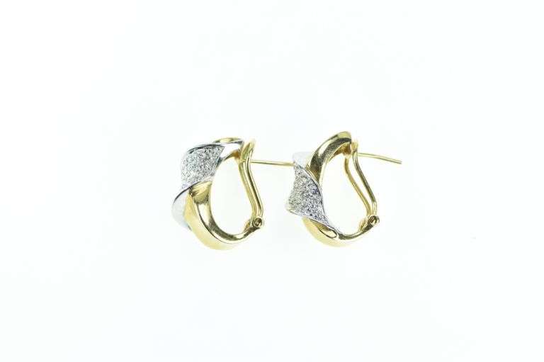18K Yellow Gold Pave Diamond Wrap French Clip Hoop Earrings