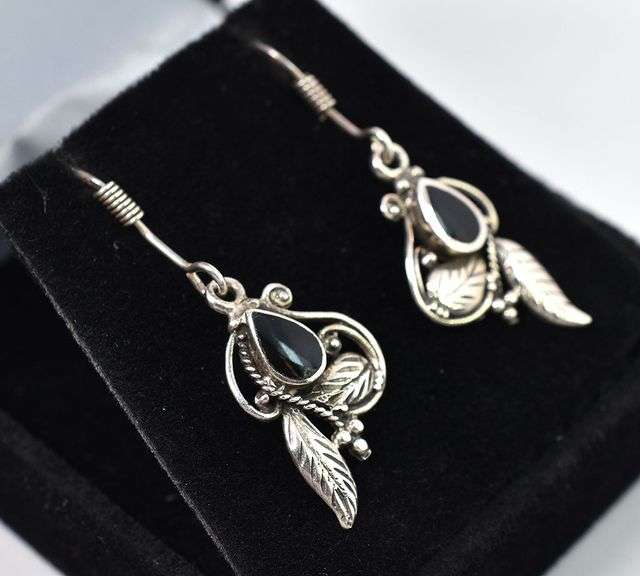 Black Onyx Gemstone Dangle Earrings in Sterling Silver