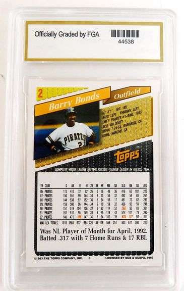 Barry Bonds Topps #2 Baseball Card, 10 Gem-MT