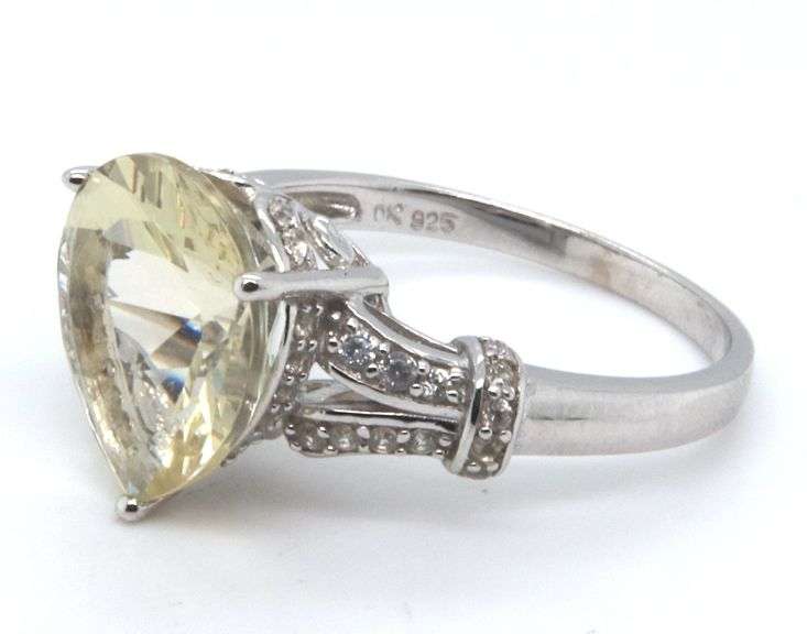 Sterling Silver Pear Shaped Yellow Cubic Zirconia Ring