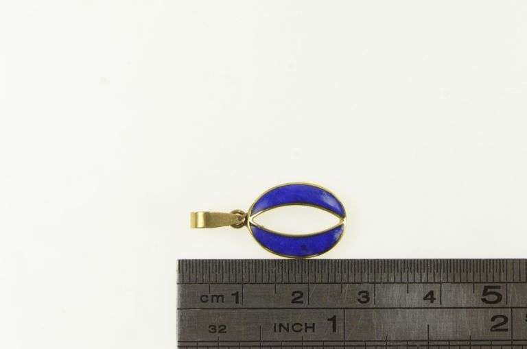 18K Yellow Gold O Letter Monogram Lapis Lazuli Oval Pendant