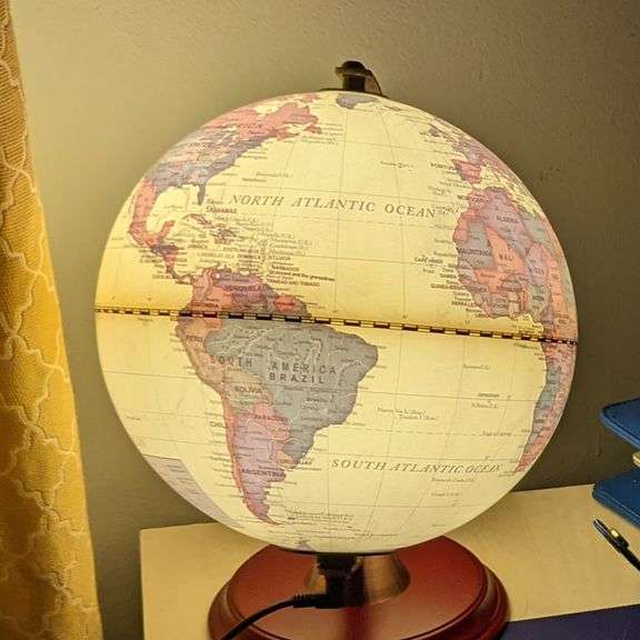 Vintage Illuminated Globe with Wooden Stand