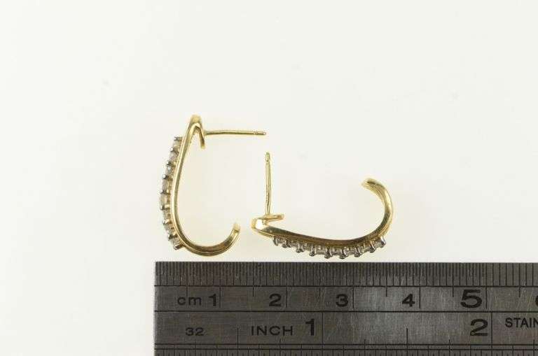 14K Yellow Gold 0.40 Ctw Diamond Curved Bar Statement Earrings