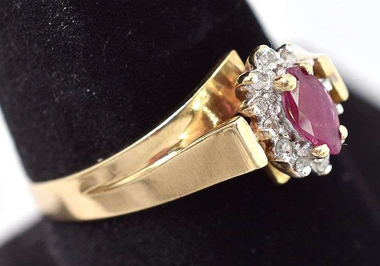Adorable 10K Yellow Gold Ruby and Diamond Ring