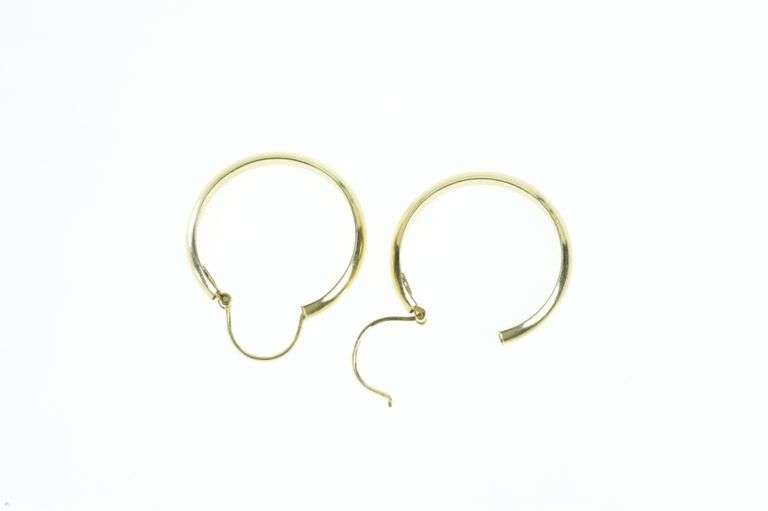 18K Yellow Gold 24mm Vintage Round Classic Hoop Earrings