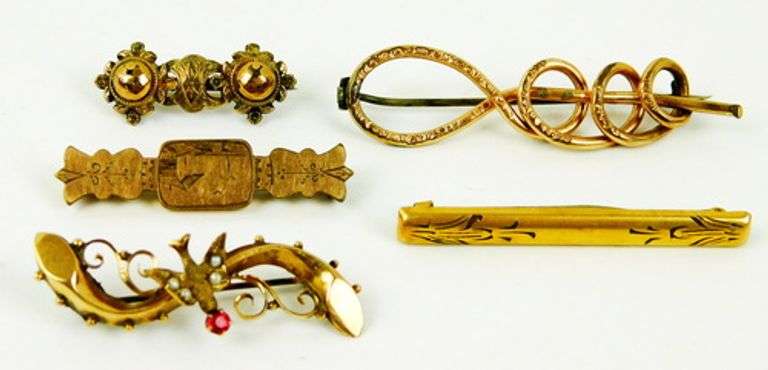 5 Antique Gold-Filled Bar Pins