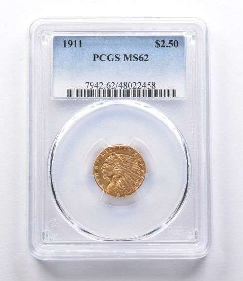 MS62 1911 $2.50 Indian Head Gold Quarter Eagle PCGS