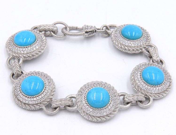 Signed Judith Ripka 925 sterling silver Turquoise link bracelet