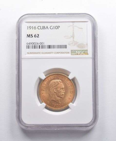 MS62 1916 Cuba Gold 10 Pesos NGC
