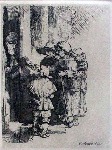 Rembrandt, Beggars Receiving Alms, Highly Collectible Etching
