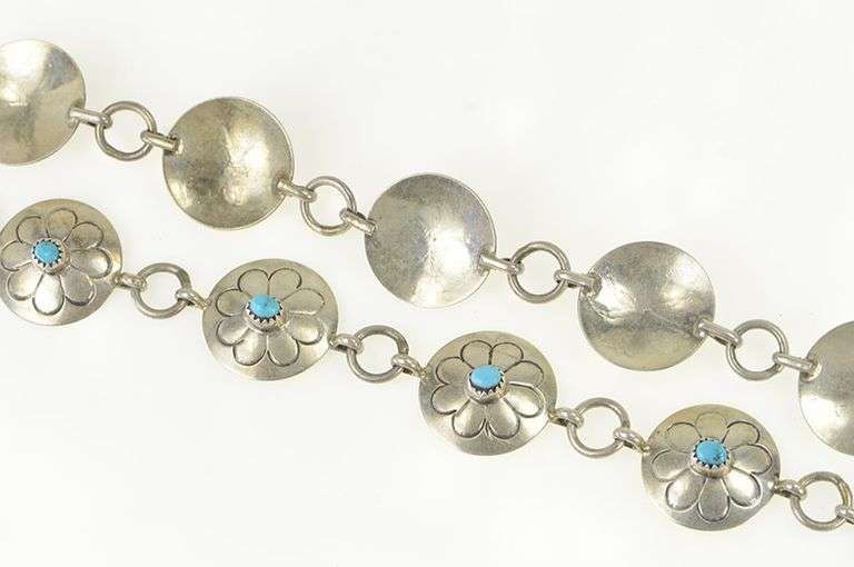 Sterling Silver Southwestern Round Turquoise Stamped Belt