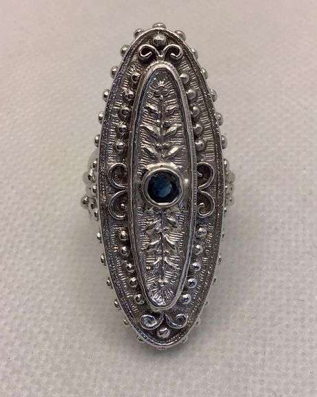 VINTAGE ART DECO 14K WHITE GOLD SAPPHIRE COCKTAIL RING
