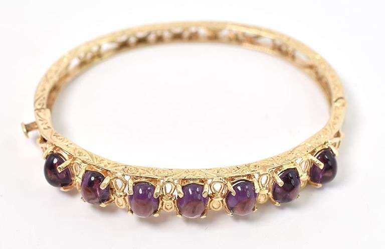 Wow Factory 14K Yellow Gold Amethyst Bangle Bracelet
