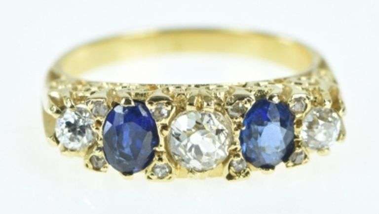 18K Yellow Gold 1.44 Ctw Sapphire Diamond Ornate Ring