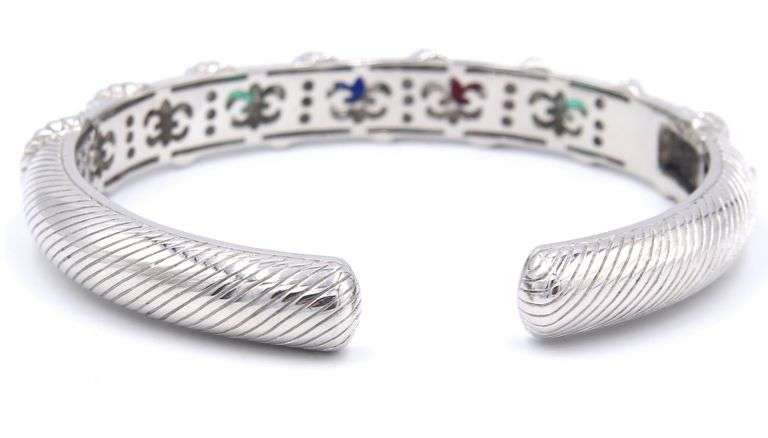 925 Sterling silver Judith Ripka multi color stone hinged bangle