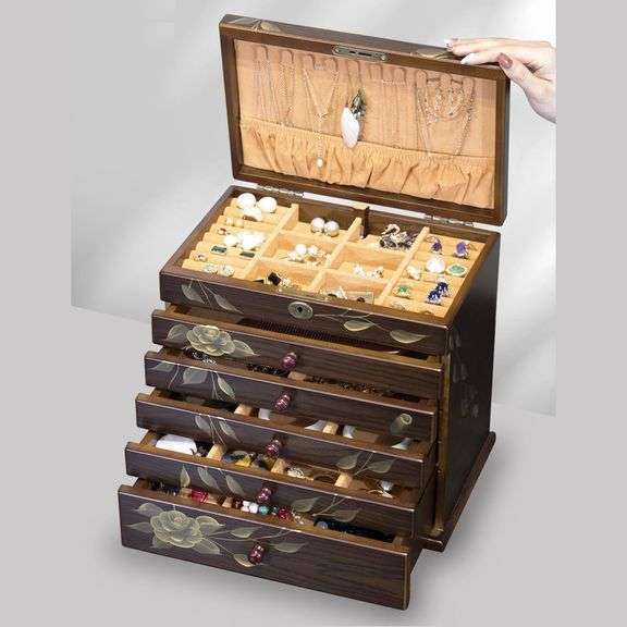 Hand-Painted Blossoms Vintage Jewelry Box