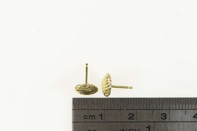 14K Yellow Gold Vintage Wave Curvy Round Circle Stud Earrings