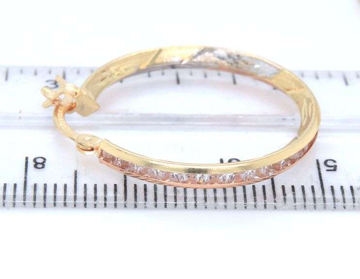 14kt Tri color gold CZ hoop earrings