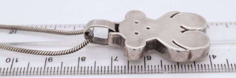 Set of 925 sterling silver Tous Teady bear line pendant on chain and matching earrings