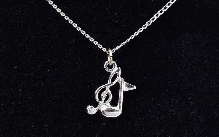 Music Note Pendant Necklace in Sterling Silver