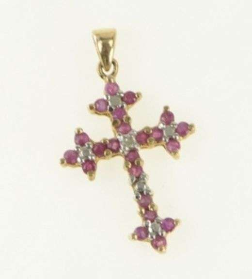 Sterling Silver Ruby Diamond Accent Cross Christian Pendant