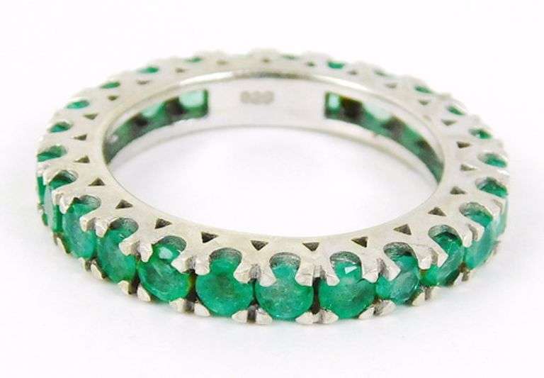 Sterling Emerald Eternity Band, Size 6.75