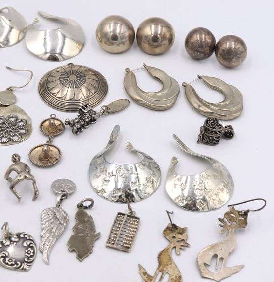 Group lot of Vintage 925 sterling silver charms and earrings