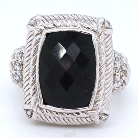 Judith Ripka emerald cut black onyx ring in 925 sterling silver