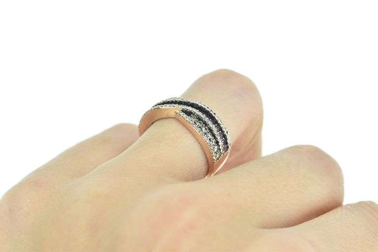 14K Rose Gold Pink Sapphire Pave Diamond Wavy Band Ring