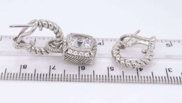Judith Ripka 925 sterling silver cushion cut CZ dangle earrings