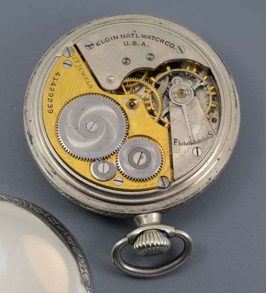 Stately 1943 Elgin 17 Jewel Pocket Watch in Nickel