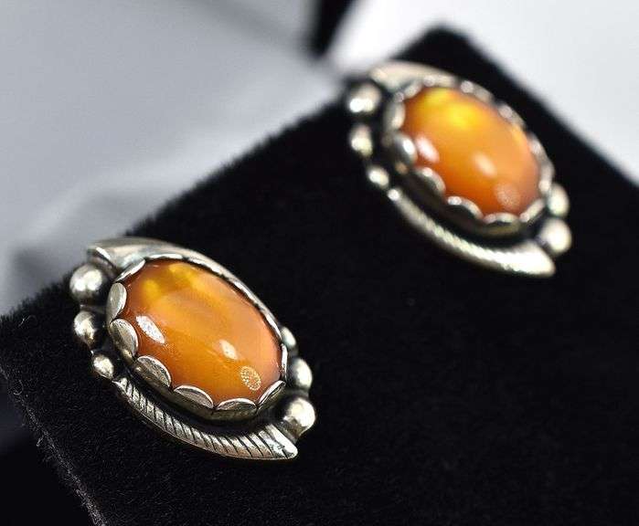 Orange Gemstone Stud Earrings in Sterling Silver