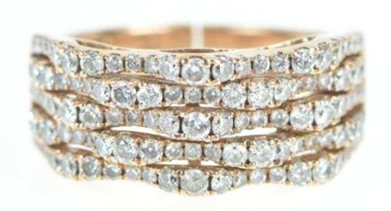 14K Rose Gold 1.00 Ctw Diamond Layered Wavy Band Ring