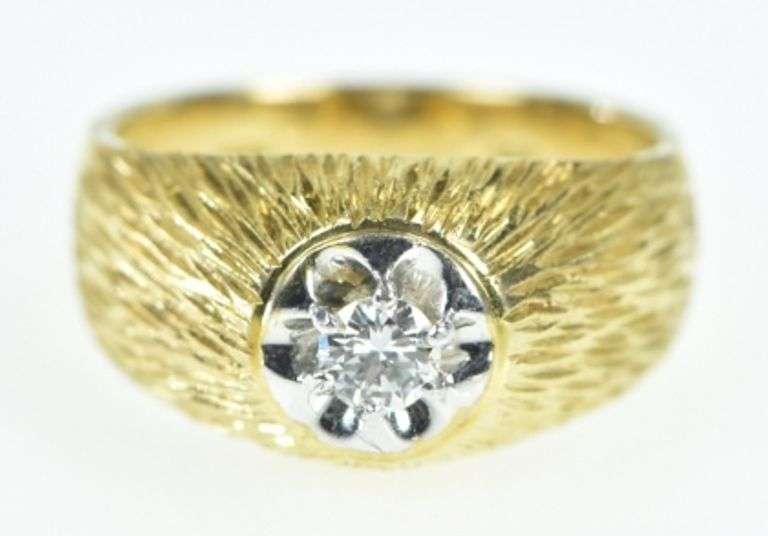 14K Yellow Gold 0.20 Ct Retro Grooved Vintage Statement Ring