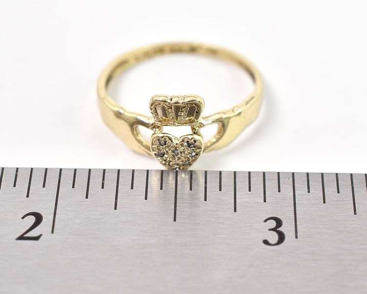 Meaningful 10K Yellow Gold Claddagh Diamond Ring